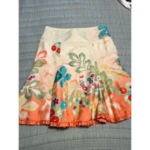 VTG Rare Odille Anthropologie Asian Floral 100% Silk Skirt Vibrant Size 8 Y2K